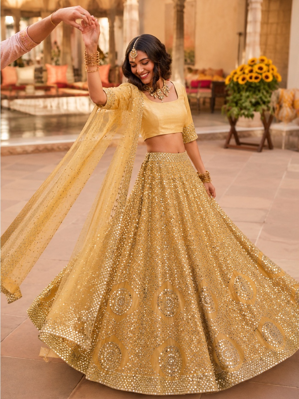 Gold Abhinav Mishra Mirror Lehenga